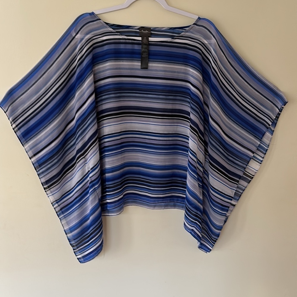 Chico's Travelers Sheer/Caftan/Poncho Blue And White Stripes Size 2 (12 - 14)